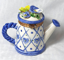 Vintage Mudpie Porcelain Trinket Box - Blue Floral Watering Can - 1999 picture