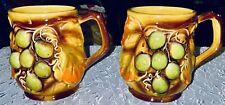 VINTAGE NATIONAL SILVER CO NAGOYA 3D Swirling Leaves Grapes Coffee Mug Set Of 2 picture