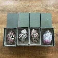 Vintage Cloisonné Egg Shaped Ornaments Set Of Four New In The Boxes Easter picture