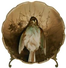 LATE 19TH C LEMOGES (FRANCE) HND PNTD GILT DEC SPORTING BIRD PRCLN CER PLATE  picture