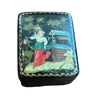 Miniature Russian Palekh Artist Signed Lacquer Box Woman At A Well Folk Tale picture