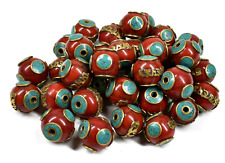 4 Tibetan Beads Round Red Turquoise Loose picture