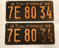 Pair of California 1935 YOM **DMV CLEAR** Black License Plates '7E8034' Hot Rod picture