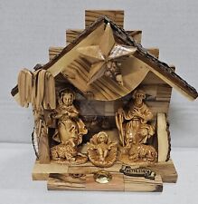 Olive Wood Nativity Set Music Box Handmade in Bethlehem Religious Artifact picture