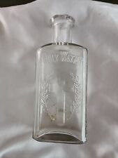 Vintage Holy Water Glass Bottle Antique  Embossed Cross  picture