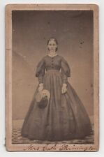 ANTIQUE CDV CIRCA 1860s GORGEOUS YOUNG LADY IN FANCY DRESS HOLDING HAT picture