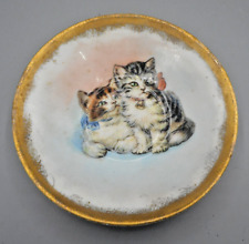 Vintage Limoges France Plate Saucer with Kittens Gold Trim Tabby Cat Lovable picture