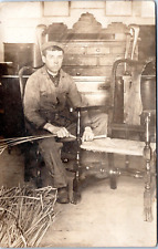 RPPC Young Boy Caning Chair - Child Labor, Craft Skill - Photo Postcard c1910s picture