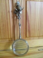Vintage Solid Brass Table Top Parrot Head Magnifying Glass 13.5
