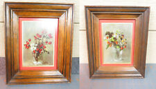 Pair Set Matching Wood Frame Vintage Print Still Life Old Gift Estate Props WH picture