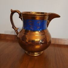 Vintage Copper Luster Creamer Pitcher With Blue Floral Band 1820-1890 picture
