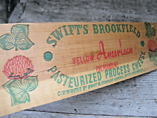 Vintage SWIFT'S BROOKFIELD Cheese WOODEN Sign Box Lid Advertising Farm Decor picture