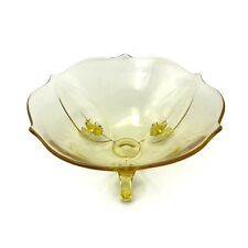 1908-1937 Lancaster Topaz Yellow Depression Glass 3 Footed Petal Serving Bowl picture
