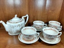 Well Used Furnival's Quail Teapot And Tea Cup With Saucer Set chipped repaired picture
