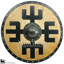 Viking Protection Symbol Round Viking Shield, Solid Oak Viking Sca/Larp/Norse picture