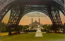 Eiffel Tower Paris Vintage Linen Postcard Postmarked 1925 Embossed picture