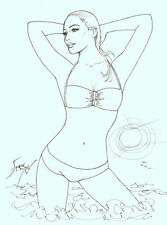 Playboy Artist Doug Sneyd Signed Original Art Sketch Girl in Bikini / Sun n Surf picture