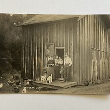 Antique RPPC Real Photograph Postcard Homestead Everyday Life Family Poverty Dog picture