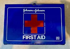 Vtg Wall Mount Johnson & Johnson First Aid Kit Blue Metal Box 8161 Most Contents picture