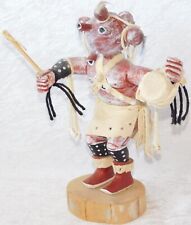 Vintage Native American Mudhead Signed Wood Carved Leather Kachina Doll 9 1/2