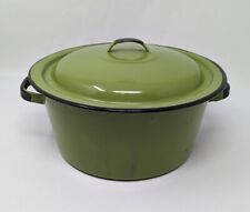 Vintage Green Enamel Stock Pot with Lid & Handles Farmhouse Camping picture