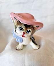 Vintage Kitsch small cat kitten with bonnet anthropomorphic figurine picture