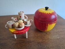 Vintage Shackman Wooden Red Apple Miniature Tea Set 18 Pieces 1950s 1960s Korea picture