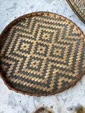 Native American MOHAWK Splint Wood Basket 11” Tray Platter Serving Playe  Black picture