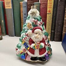 Vintage Fitz and Floyd Snowman w/ Tambourine Blown Glass Ornament 7” Ornament picture