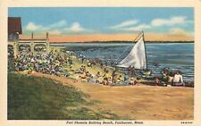 Fairhaven Massachusetts~Fort Phoenix Bathing Beach~Sailboat~1946 Linen Postcard picture