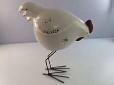 Large Folk Art Ceramic Pottery Chicken Rooster with Metal Legs 10” Crackled picture