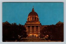 Harrisburg, PA-Pennsylvania, Capitol Building @ Night, Vintage Postcard picture