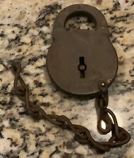 Vintage 3 5/8” Padlock Lock w/ Chain No Key Vtg Late 1800’s or Early 1900’s picture