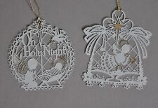 Christmas Ornaments Religious Flat White & Gold Color Angel Jesus Lot of 2 picture