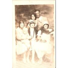 RPPC Family Portait Man Women and Baby Fur Hats Azo Vintage Postcard Real Photo picture