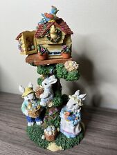 Vtg Hinged Easter Bunny Treehouse Rabbit Family  picture