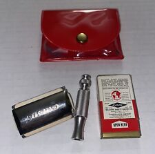Vintage Gillette Travel Tech Stubby Short Safety Razor Red Case picture