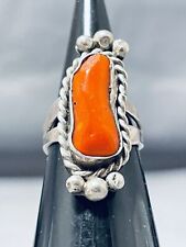 CHUNKY DUNKY CORAL VINTAGE NAVAJO CORAL STERLING SILVER RING picture