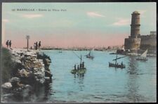 ANTIQUE 1907-1910 ENTRANCE TO THE PORT MARSEILLE FRANCE HAND COLORED POSTCARD picture