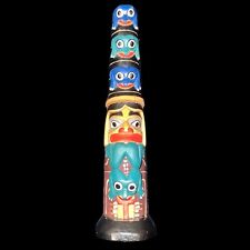 Muscogee Vintage Totem Pole Rare Frogs Hand-painted Folk Art Signed Creek Woman picture