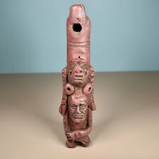 Vintage Aztec Mayan Mexican Folk Art Clay 5 Finger Flute Instrument Terracotta picture
