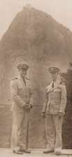 3C Photograph Handsome Military Men Front Of Large Rock 1940's Air Force Uniform picture