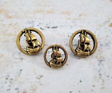 Three Vintage Brass Toned Tall Ship Buttons picture