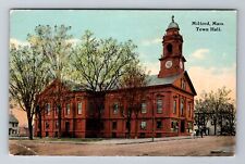 Milford MA-Massachusetts, Town Hall, Clock, Horse & Carriage, Vintage Postcard picture