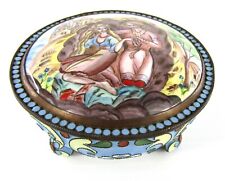 Russian Hand Made Enamel Copper Powder Box w Painted Mirror Lid Signed V. Malkin picture