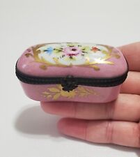 Vintage Limoges France Trinket Box, Pill, Pink, Hand-Painted, Rare Thistle Clasp picture