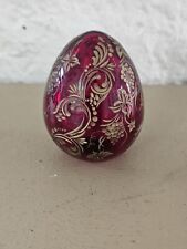 VTG Russian Faberge Ruby Red And Gold Etched Art Glass Egg Hand Finish picture