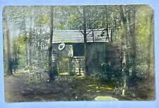Cabin In Woods. Cowboy Hat And Chairs. RPPC? Vintage Postcard picture