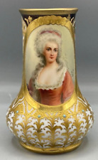 Lovely Antique Royal Vienna Austrian Porcelain Jeweled Portrait Vase Montesson picture