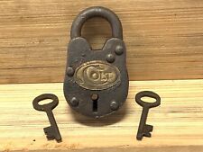 Colt Gate Lock W/ 2 Working Keys & Antique Vintage Finish Brass Tag W/ Colt Logo picture